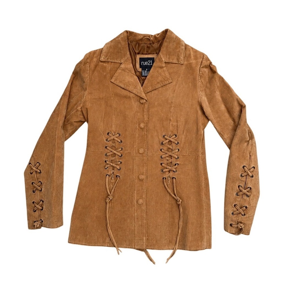 Vintage Tan Suede Leather Lace Up Corset Jacket Small Y2K Boho western boho